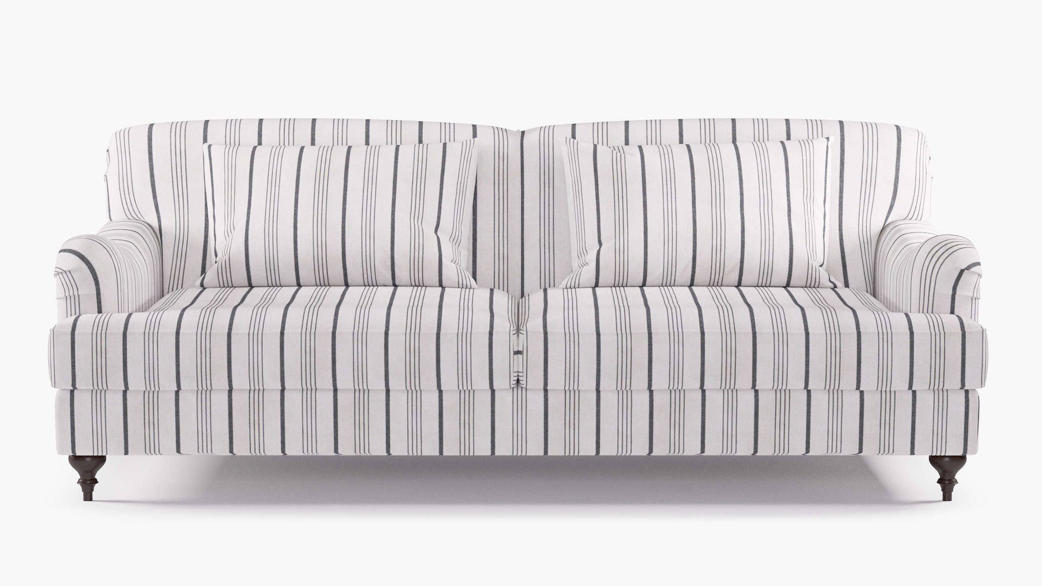 Black Market Stripe Upholstered Custom English Roll Arm Sofa | With Throw  Pillows | Black Market Stripe | The Inside Furniture